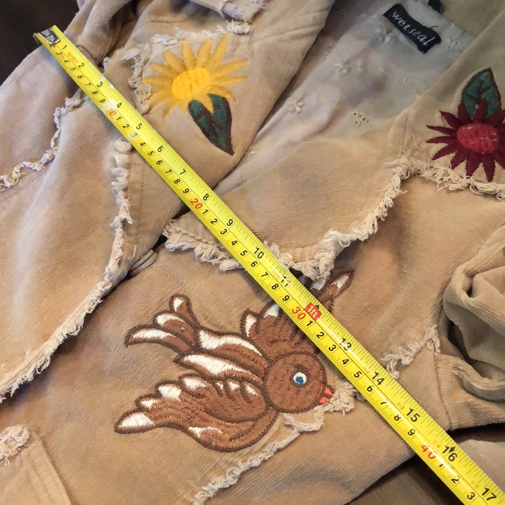 🌻Wet Seal Corduroy embroidered bohemian fringe snap close eyelet lined jacket - Picture 14 of 16